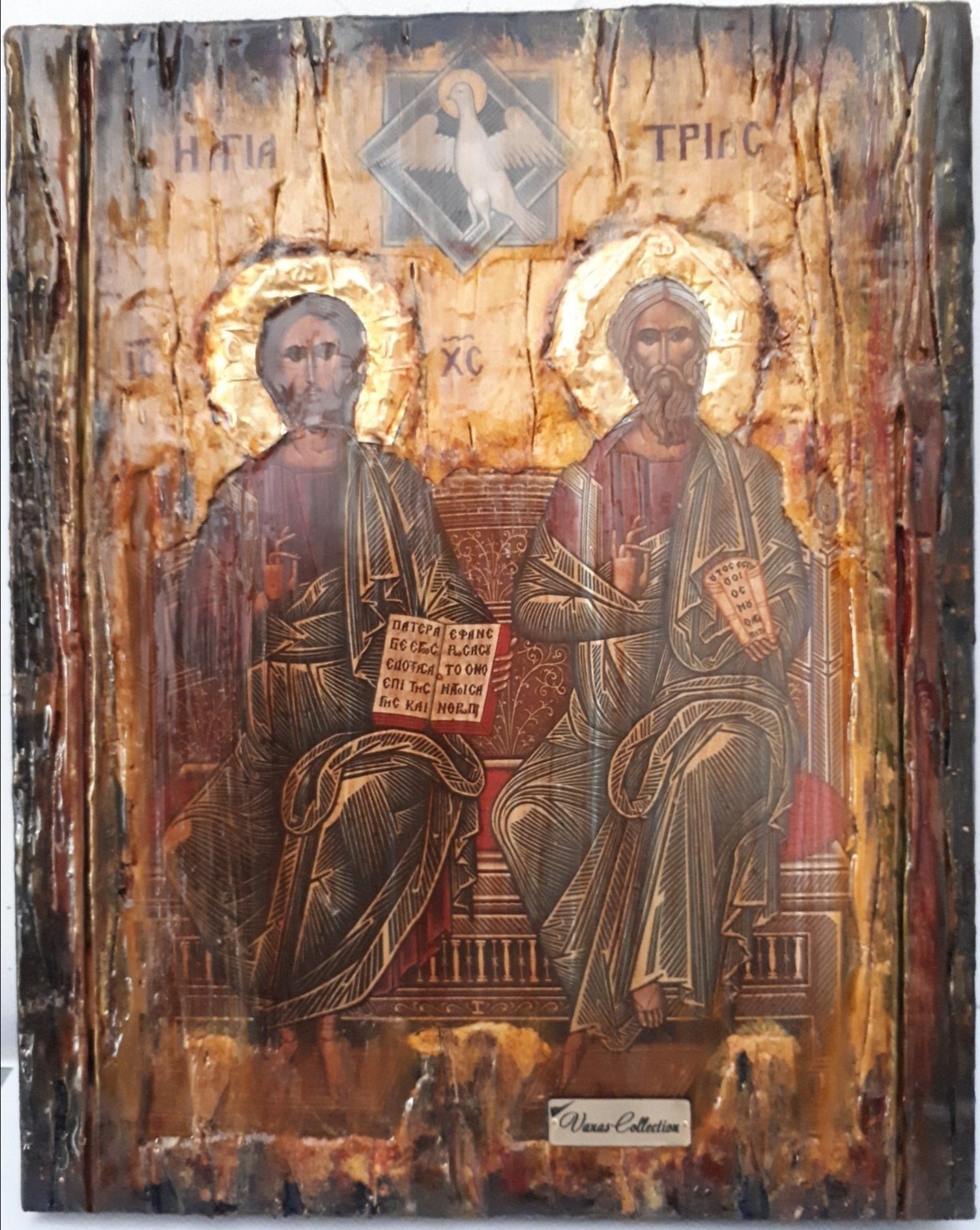 Holy Trinity, Agia Trias Icon-Greek Byzantine Handmade Icons 25X20X2 cm - Vanas Collection