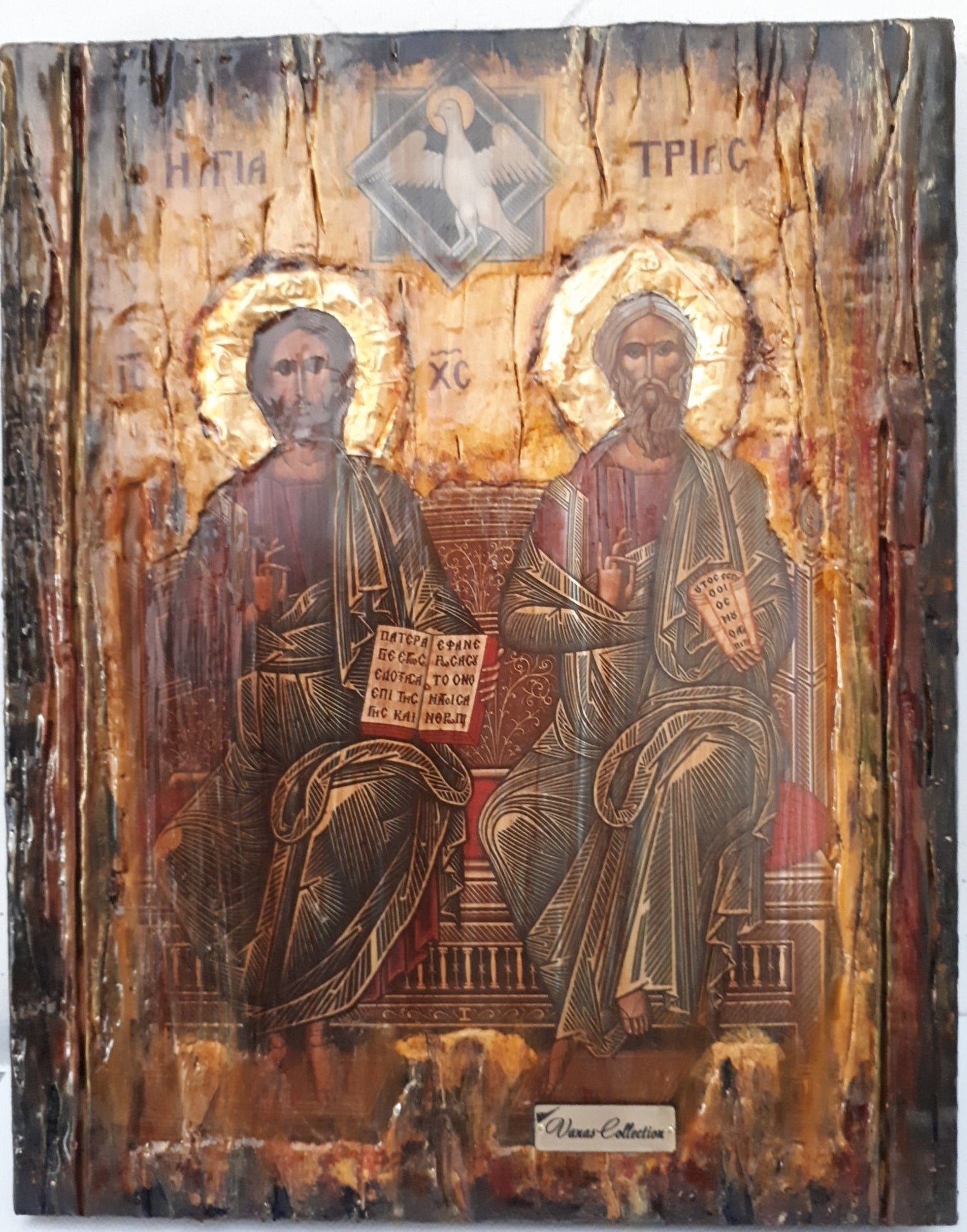 Holy Trinity, Agia Trias Icon-Greek Byzantine Handmade Icons 25X20X2 cm - Vanas Collection