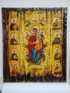 Virgin Mary and Child  Enthroned, The  Prophets  Above - Orthodox Byzantine Greek Icons