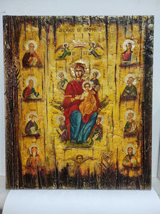 Virgin Mary and Child  Enthroned, The  Prophets  Above - Orthodox Byzantine Greek Icons