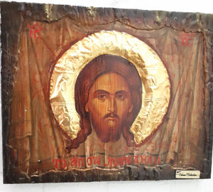 Jesus Christ Face on The Holy Scarf Mandilion-Orthodox Byzantine Handmade Icons - Vanas Collection