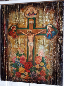 Jesus Christ on Crucifix Icon-Orthodox Handmade Antique Style Icons - Vanas Collection
