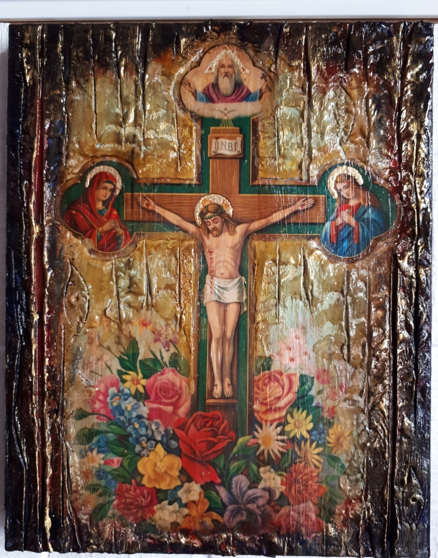 Jesus Christ on Crucifix Icon-Orthodox Handmade Antique Style Icons - Vanas Collection