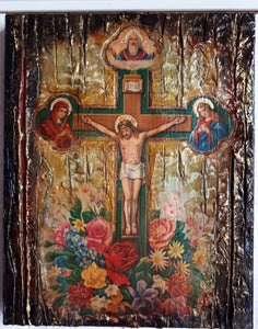 Jesus Christ on Crucifix Icon-Orthodox Handmade Antique Style Icons - Vanas Collection