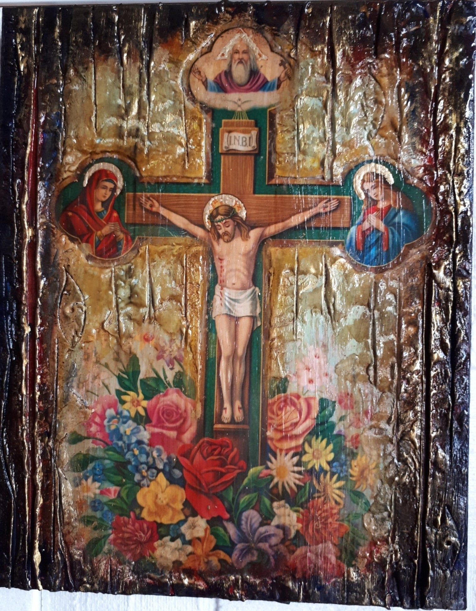 Jesus Christ on Crucifix Icon-Orthodox Handmade Antique Style Icons - Vanas Collection