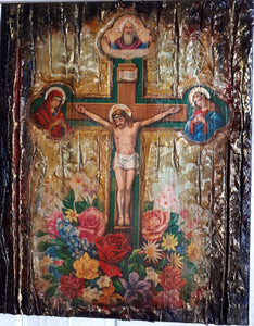 Jesus Christ on Crucifix Icon-Orthodox Handmade Antique Style Icons - Vanas Collection