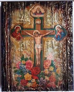 Jesus Christ on Crucifix Icon-Orthodox Handmade Antique Style Icons - Vanas Collection