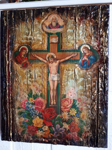 Jesus Christ on Crucifix Icon-Orthodox Handmade Antique Style Icons - Vanas Collection