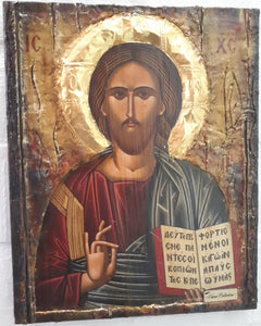 Jesus Christ the Blessed on Wood Handmade Icon -Greek Orthodox Byzantine Icons - Vanas Collection