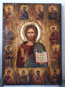 Jesus Christ The Blessed with 12 Apostles Icon-Orthodox Greek Byzantine Icons - Vanas Collection