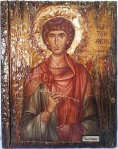 Orthodox Icon Saint St. Panteleimon Russian Greek Byzantine Antique Style Icons - Vanas Collection
