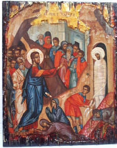 Raising of Lazarus Icon -Orthodox Greek Byzantine Wood Antique Style Icons - Vanas Collection