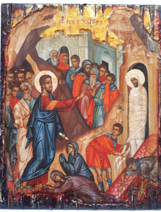 Raising of Lazarus Icon -Orthodox Greek Byzantine Wood Antique Style Icons - Vanas Collection