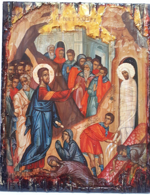 Raising of Lazarus Icon -Orthodox Greek Byzantine Wood Antique Style Icons - Vanas Collection