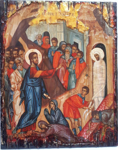 Raising of Lazarus Icon -Orthodox Greek Byzantine Wood Antique Style Icons - Vanas Collection