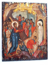 Laden Sie das Bild in den Galerie-Viewer, Raising of Lazarus Icon -Orthodox Greek Byzantine Wood Antique Style Icons - Vanas Collection