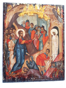 Raising of Lazarus Icon -Orthodox Greek Byzantine Wood Antique Style Icons - Vanas Collection