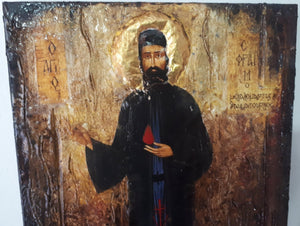 Saint Ephraim of Nea Makri-Handmade Greek Byzantine Icon- Orthodox Icon Antique - Vanas Collection