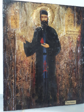Saint Ephraim of Nea Makri-Handmade Greek Byzantine Icon- Orthodox Icon Antique - Vanas Collection