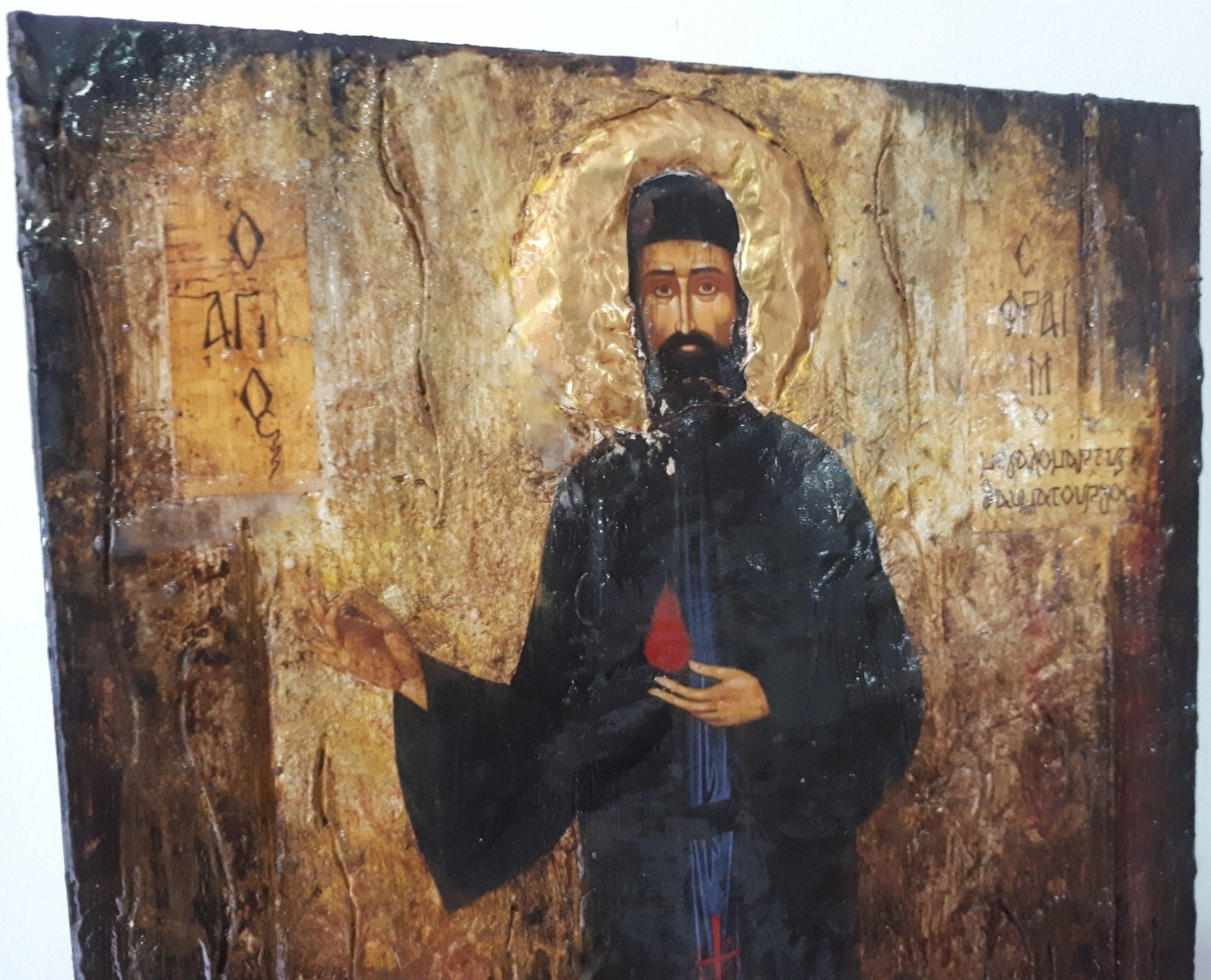 Saint Ephraim of Nea Makri-Handmade Greek Byzantine Icon- Orthodox Icon Antique - Vanas Collection