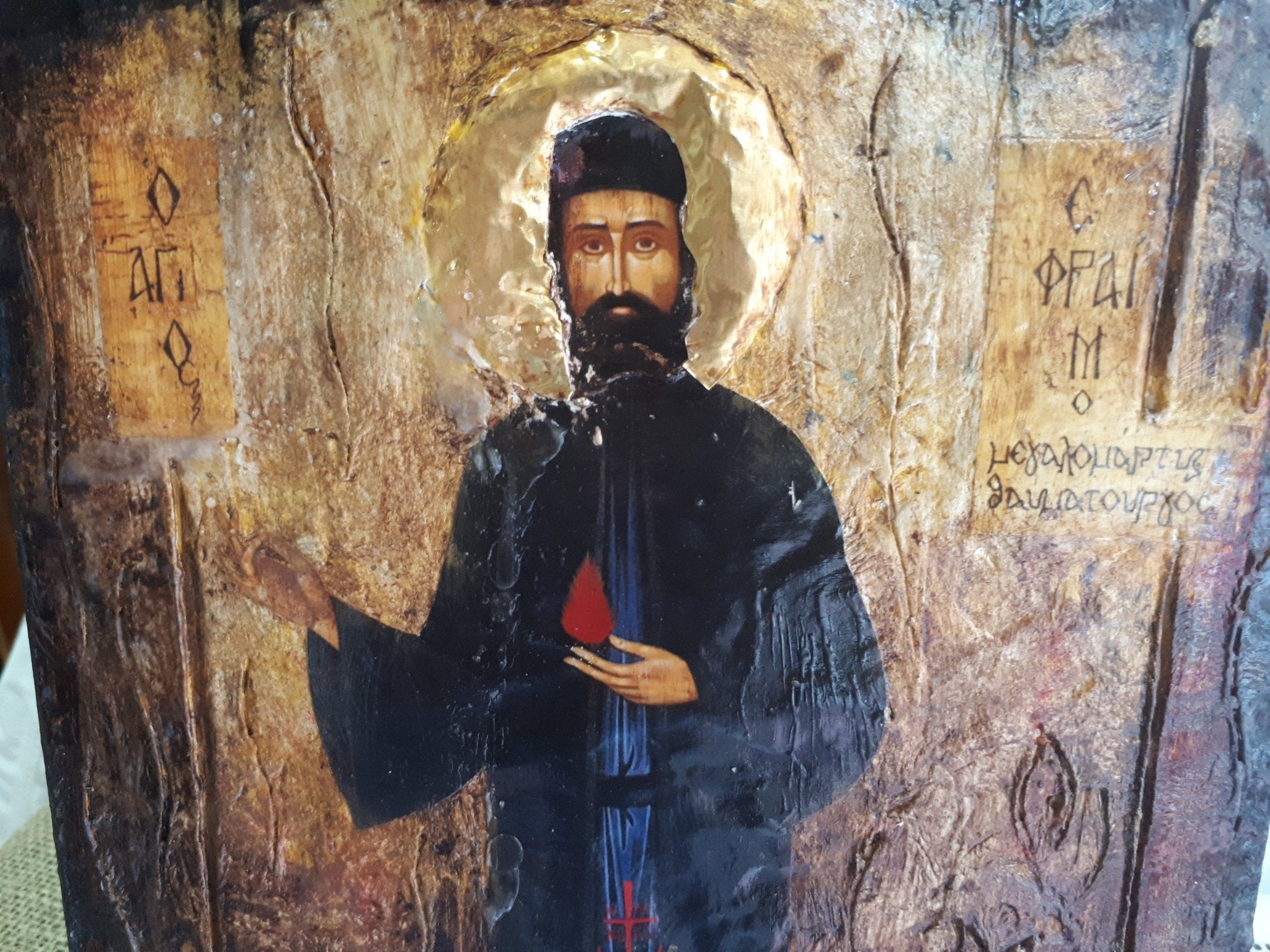 Saint Ephraim of Nea Makri-Handmade Greek Byzantine Icon- Orthodox Icon Antique - Vanas Collection