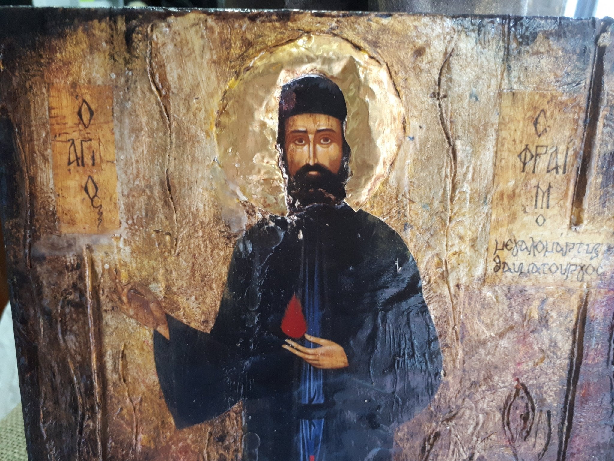 Saint Ephraim of Nea Makri-Handmade Greek Byzantine Icon- Orthodox Icon Antique - Vanas Collection