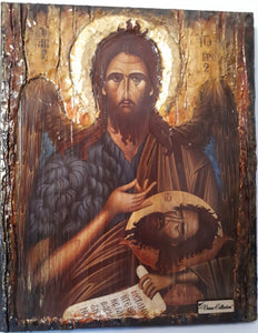 Saint John the Baptist Handmade Wood Icon- Greek Russian Orthodox Icons - Vanas Collection