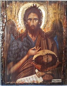 Saint John the Baptist Handmade Wood Icon- Greek Russian Orthodox Icons - Vanas Collection