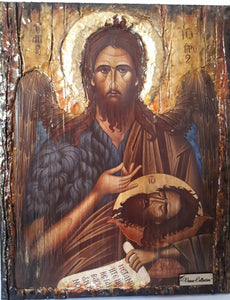 Saint John the Baptist Handmade Wood Icon- Greek Russian Orthodox Icons - Vanas Collection