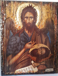 Saint John the Baptist Handmade Wood Icon- Greek Russian Orthodox Icons - Vanas Collection