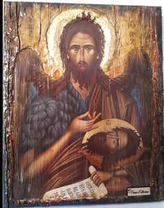 Saint John the Baptist Handmade Wood Icon- Greek Russian Orthodox Icons - Vanas Collection