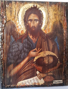 Saint John the Baptist Handmade Wood Icon- Greek Russian Orthodox Icons - Vanas Collection