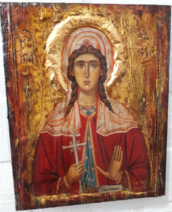 Saint Lucia Lucy Santa Lucia - Rare Byzantine Greek Orthodox Icon-Antique Style Icon - Vanas Collection
