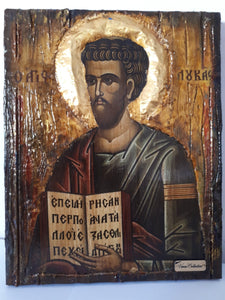 Saint Luke Lukas Icon-Greek on Wood Orthodox Byzantine Religious Icons - Vanas Collection