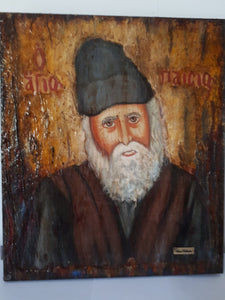 Saint Monk Paisios Handmade Orthodox Icon Byzantine Rare Icons Antique Style - Vanas Collection