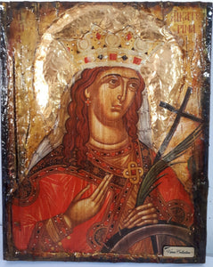 Saint St Aikaterini Catherine Icon-Greek Orthodox Byzantine Handmade Icons - Vanas Collection