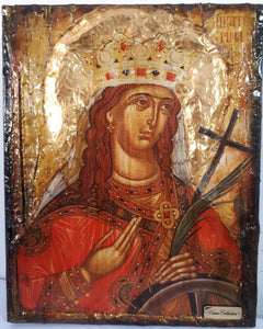 Saint St Aikaterini Catherine Icon-Greek Orthodox Byzantine Handmade Icons - Vanas Collection