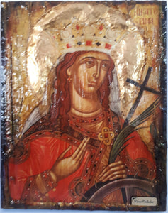 Saint St Aikaterini Catherine Icon-Greek Orthodox Byzantine Handmade Icons - Vanas Collection