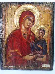 Saint St. Anna with Virgin of Jesus Christ-Greek Russian Orthodox Byzantine Icon - Vanas Collection