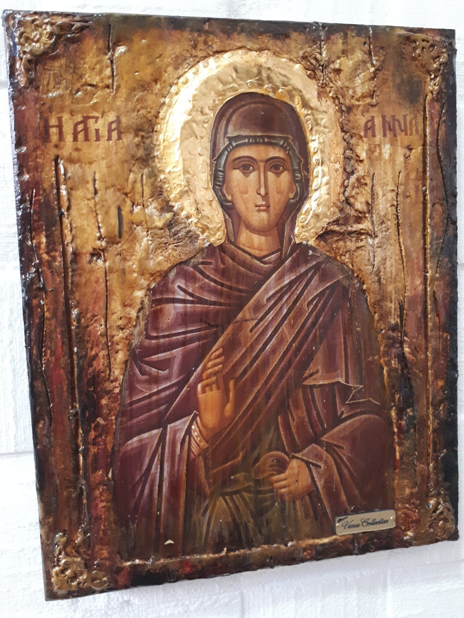 Saint St. Anne Anna Antique Style Icon on Wood-Greek Orthodox Byzantine Icons - Vanas Collection