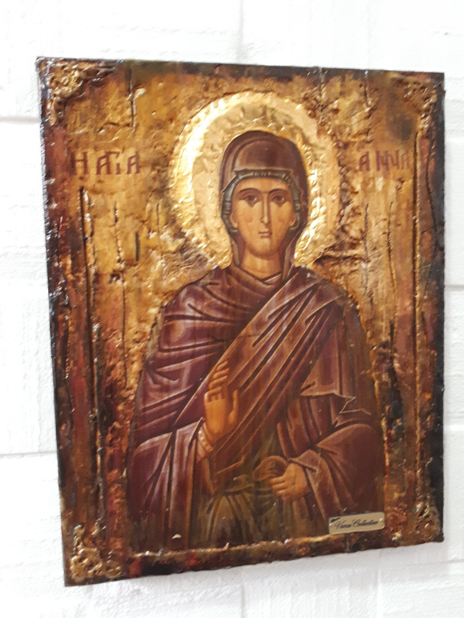 Saint St. Anne Anna Antique Style Icon on Wood-Greek Orthodox Byzantine Icons - Vanas Collection