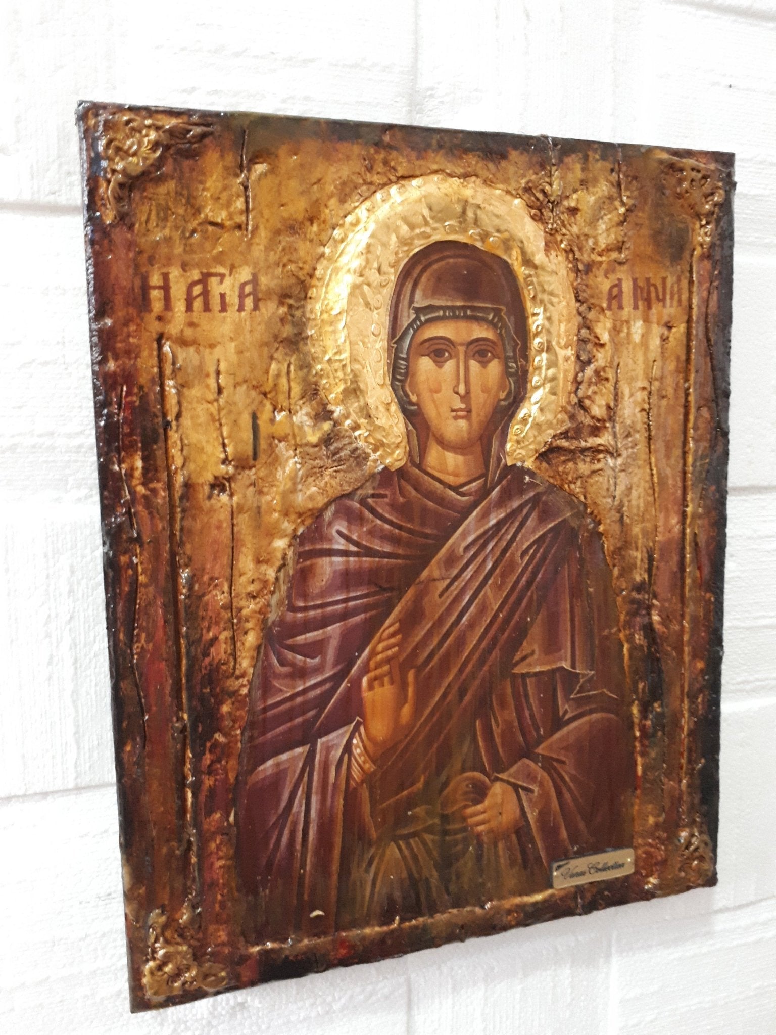 Saint St. Anne Anna Antique Style Icon on Wood-Greek Orthodox Byzantine Icons - Vanas Collection