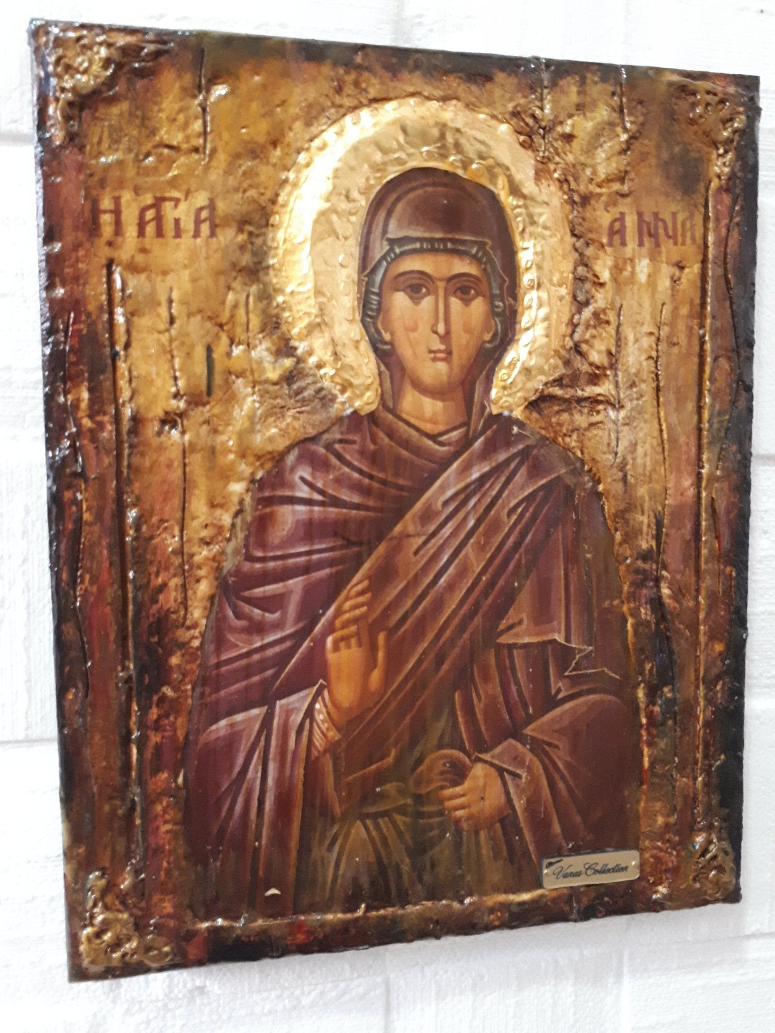 Saint St. Anne Anna Antique Style Icon on Wood-Greek Orthodox Byzantine Icons - Vanas Collection