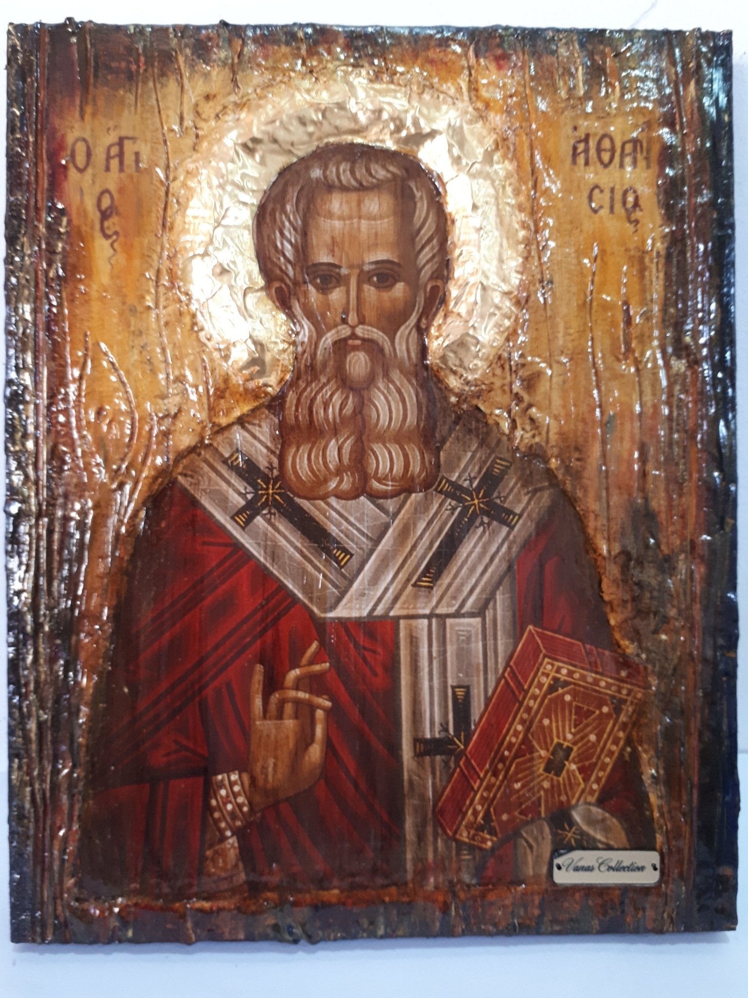 Saint St. Athanasious Athanasios Icon, Greek Byzantine Christian Handmade Icons - Vanas Collection