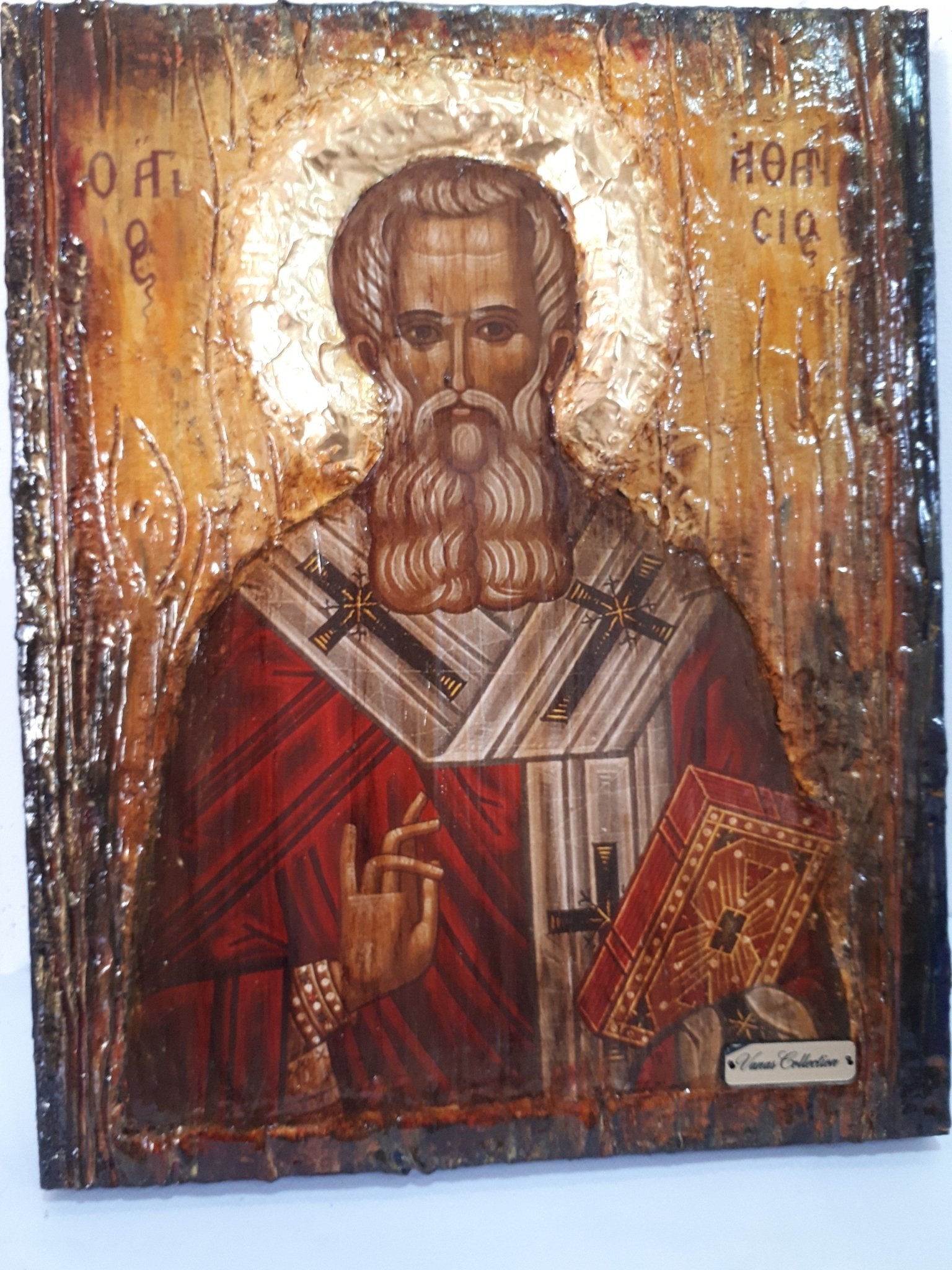 Saint St. Athanasious Athanasios Icon, Greek Byzantine Christian Handmade Icons - Vanas Collection