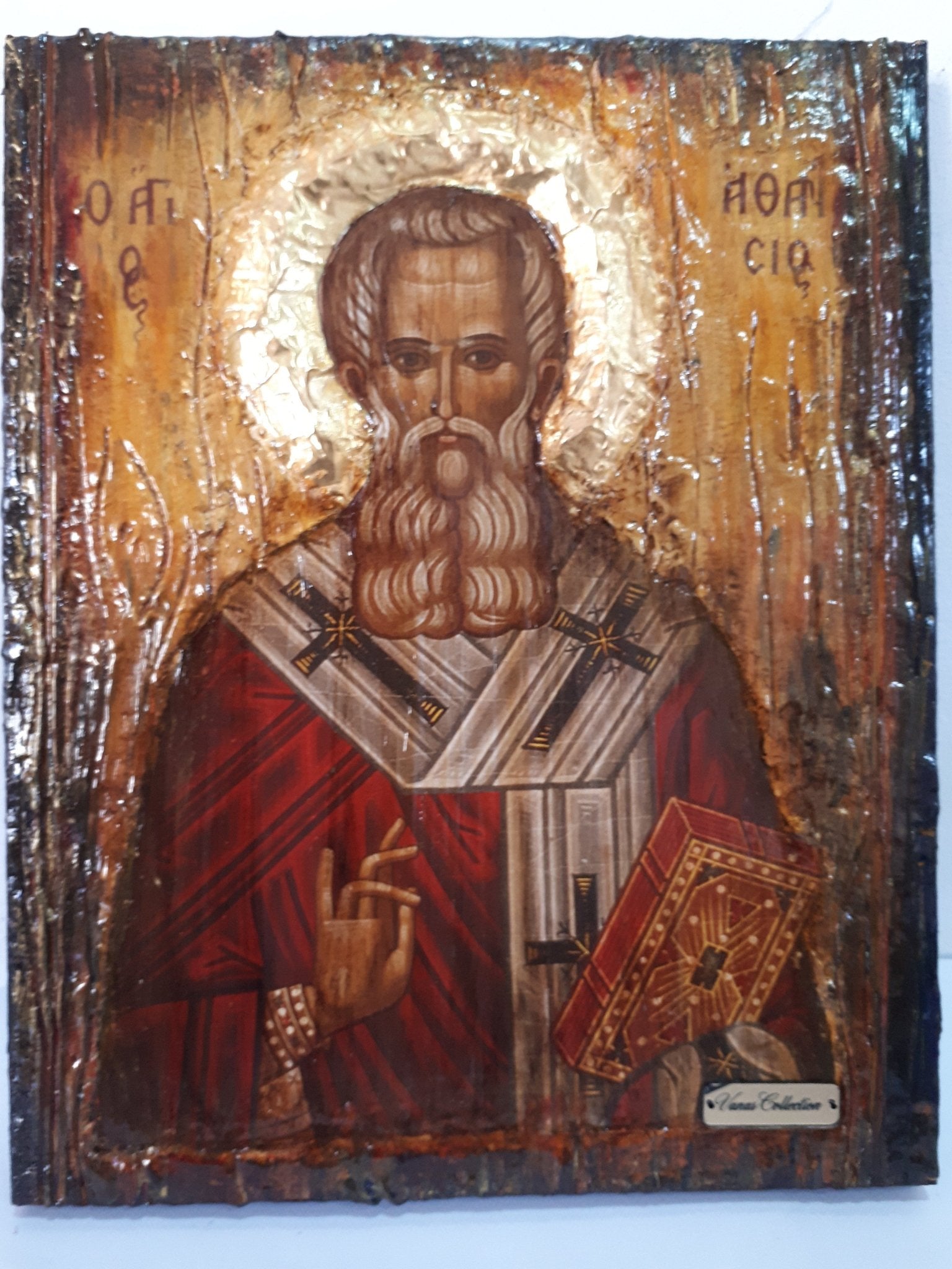 Saint St. Athanasious Athanasios Icon, Greek Byzantine Christian Handmade Icons - Vanas Collection