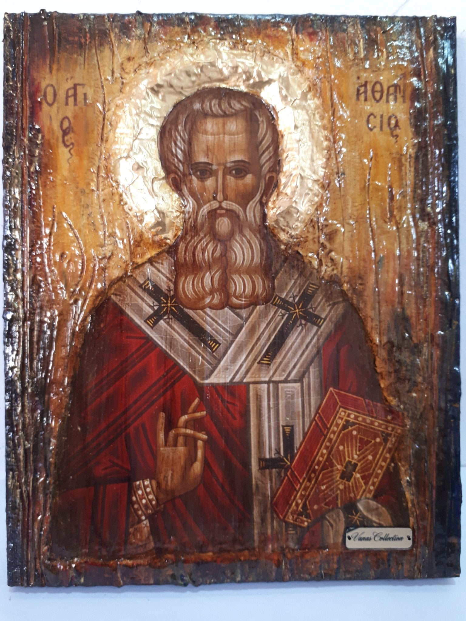 Saint St. Athanasious Athanasios Icon, Greek Byzantine Christian Handmade Icons - Vanas Collection