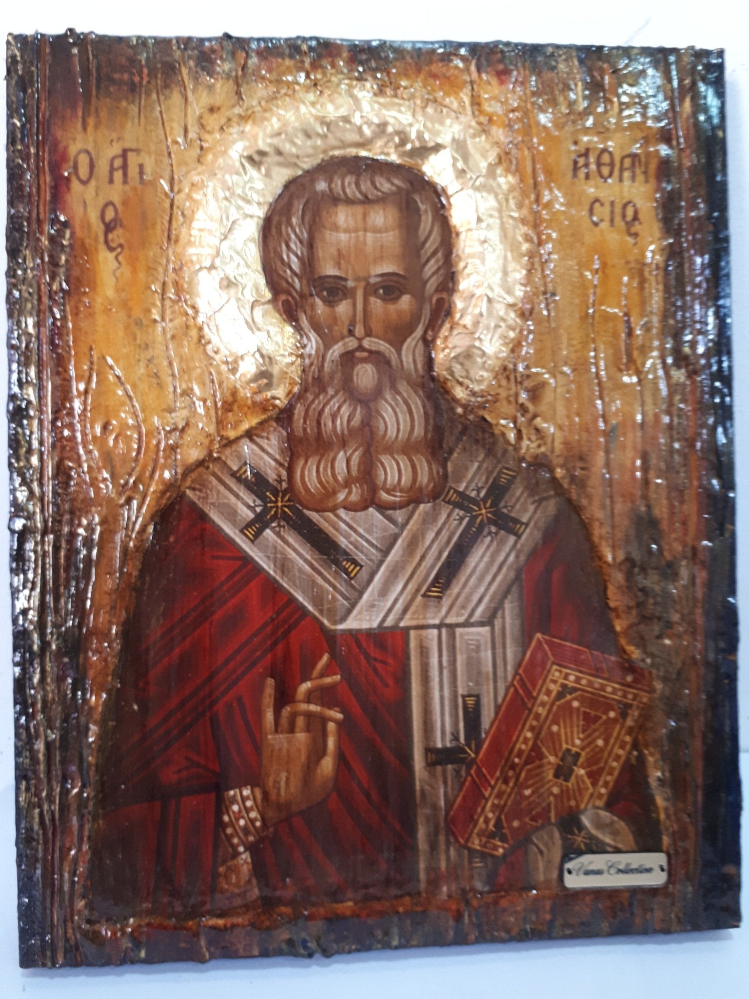 Saint St. Athanasious Athanasios Icon, Greek Byzantine Christian Handmade Icons - Vanas Collection