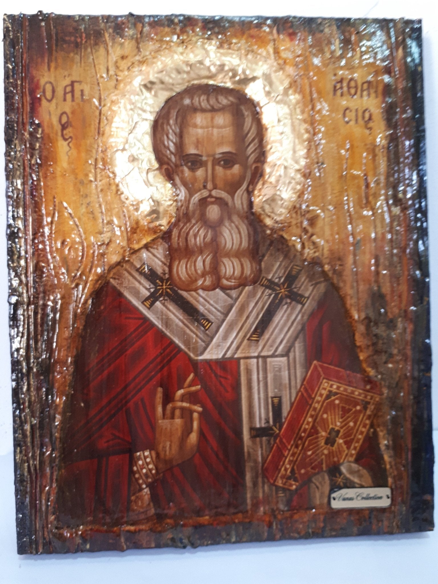 Saint St. Athanasious Athanasios Icon, Greek Byzantine Christian Handmade Icons - Vanas Collection