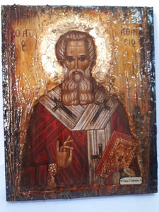 Saint St. Athanasious Athanasios Icon, Greek Byzantine Christian Handmade Icons - Vanas Collection